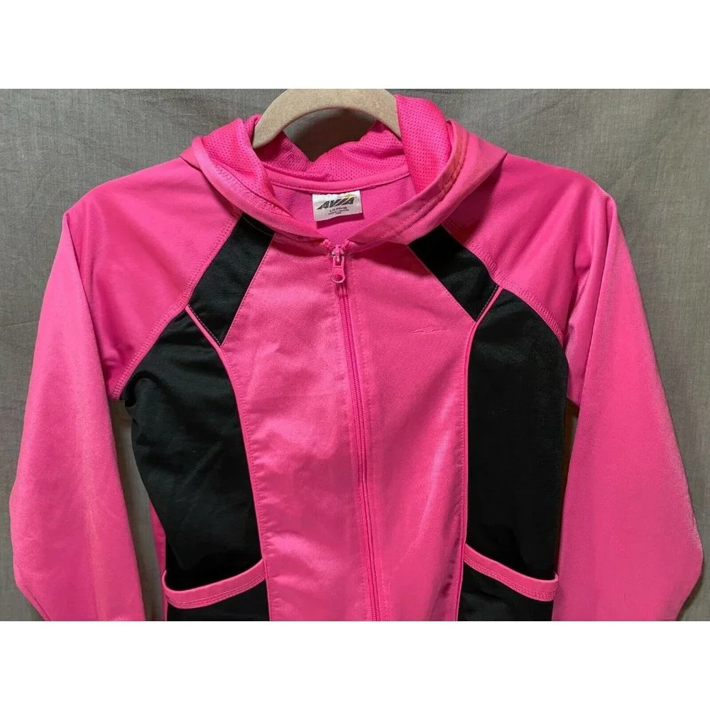 Avia Sweater Girls Large 10/12 Black Pink Color Block Full Zip Hoodie Kids Youth
